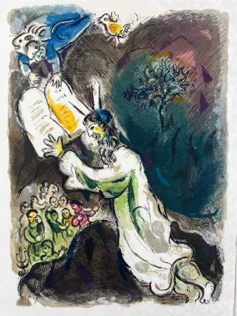石版画 Chagall - He gave him Two Tables of the Testimonie, even tables of stone, written with the finger of God