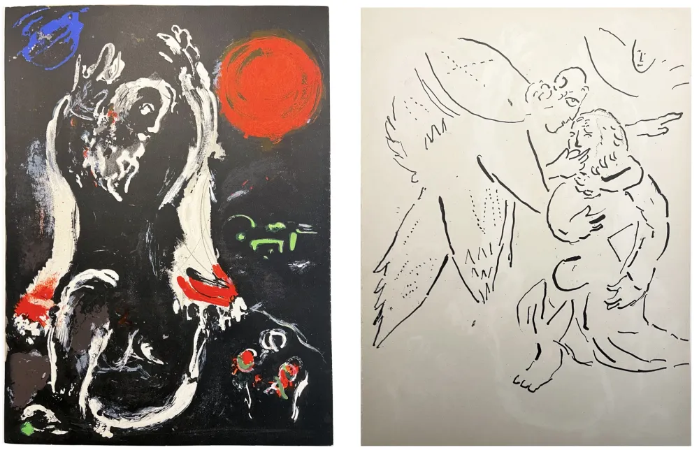 石版画 Chagall - ISAÏE et Isaïe sous l'inspiration divine (La Bible, 1956)