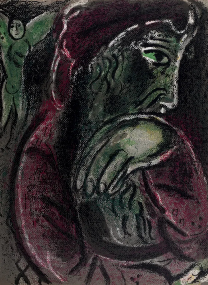 石版画 Chagall - Job désespéré, 1960
