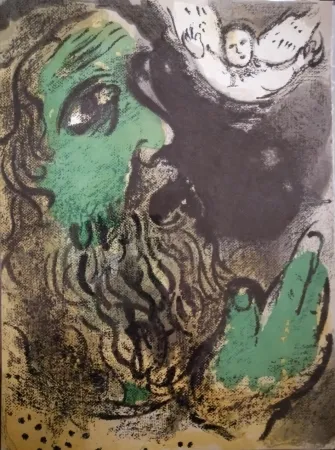 石版画 Chagall - Job en prière