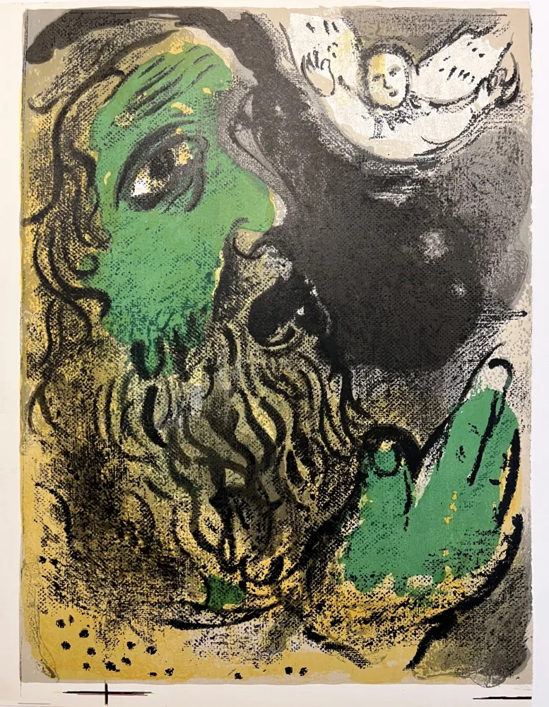 石版画 Chagall - JOB EN PRIÈRE (Job praying) (Dessins pour la Bible, 1960)
