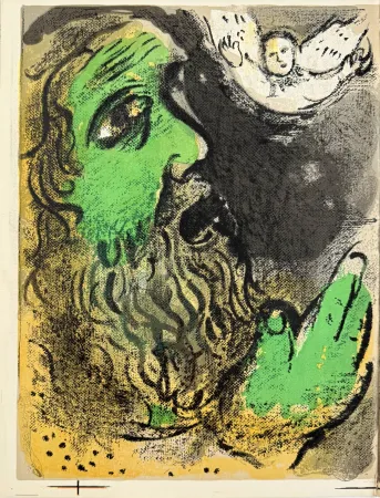石版画 Chagall - Job Praying & Job in Despair