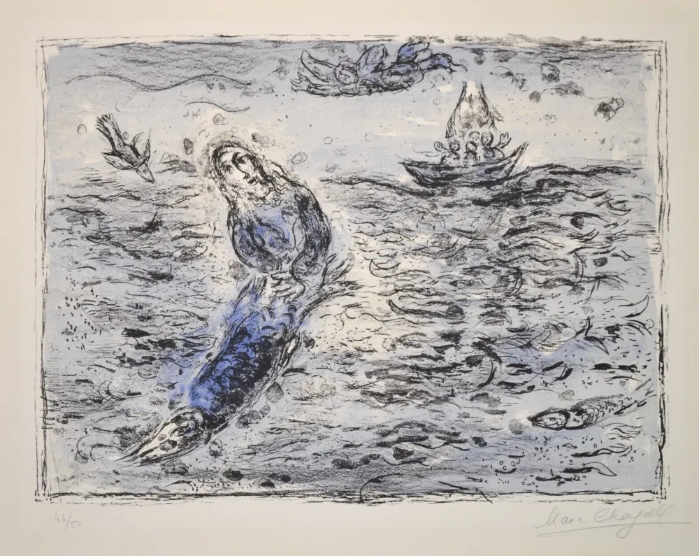 石版画 Chagall - Jonah Against A Blue Background - M661