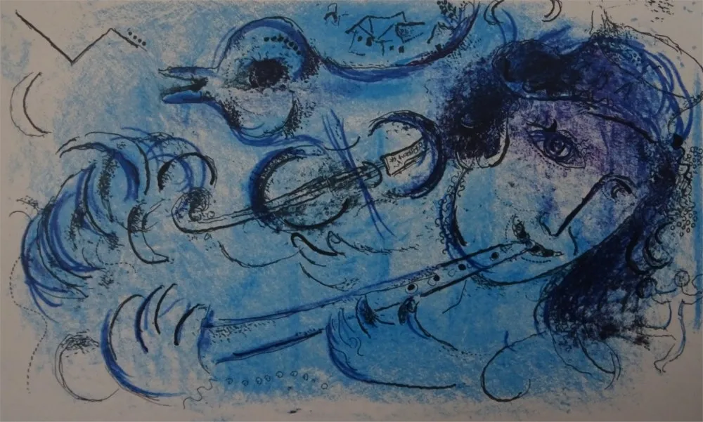 石版画 Chagall - Joueur de Flute