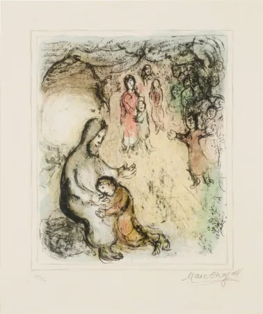 石版画 Chagall - La Bénédiction de Jacob