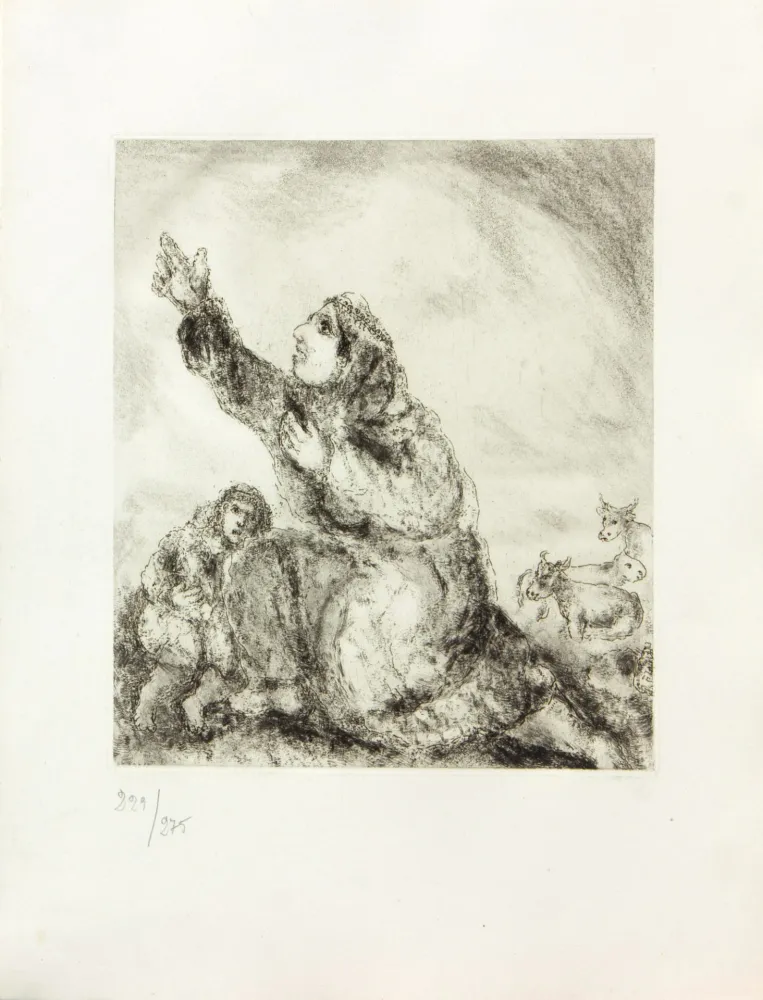 版画 Chagall - LA BIBLE ( ANNE INVOQUE L'ETERNEL )