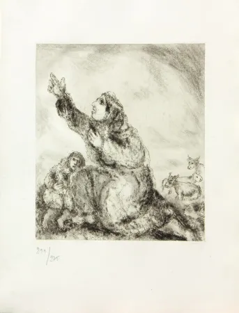 版画 Chagall - LA BIBLE ( ANNE INVOQUE L'ETERNEL )