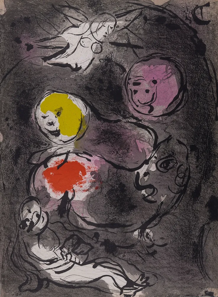 石版画 Chagall - La Bible : Le Prophète Daniel avec les lions, 1956