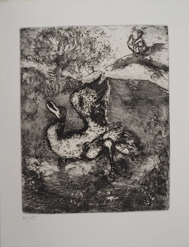 版画 Chagall - La chasse (L'oiseau blessé d'une flèche)