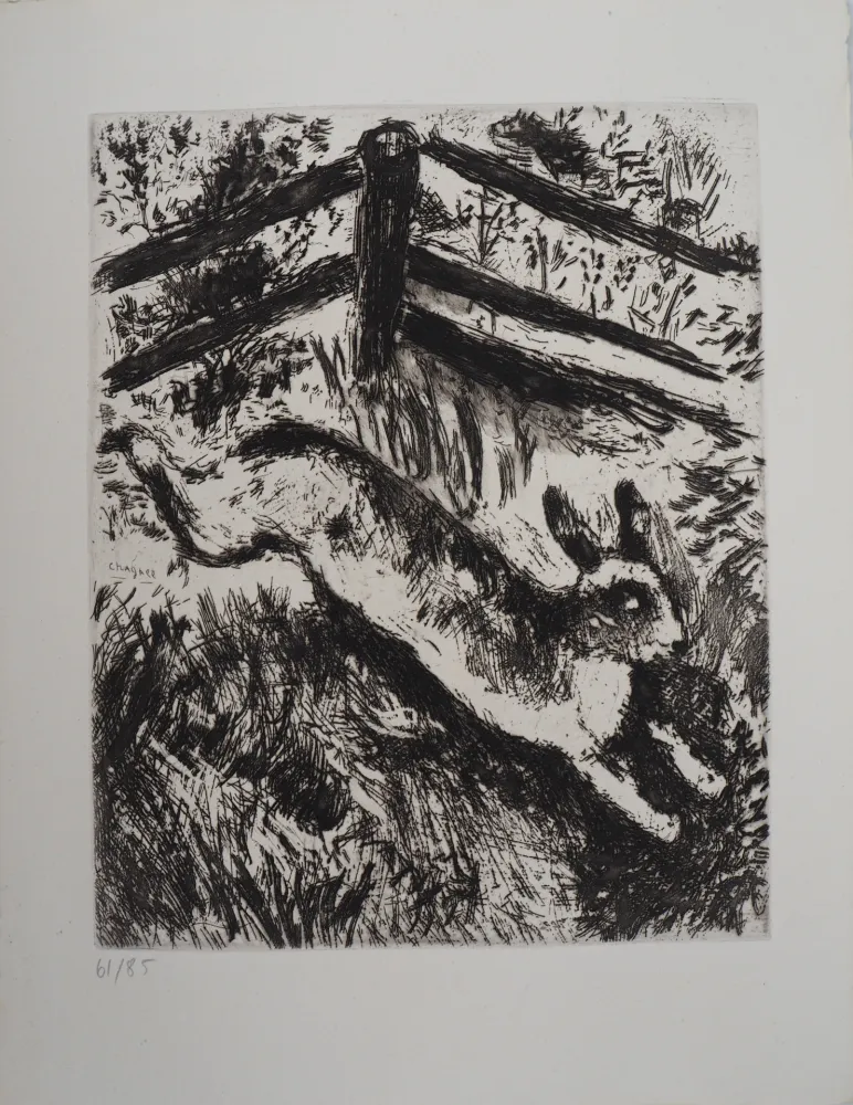 版画 Chagall - La course du lièvre (Le lièvre et les grenouilles)