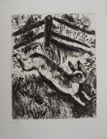 版画 Chagall - La course du lièvre (Le lièvre et les grenouilles)