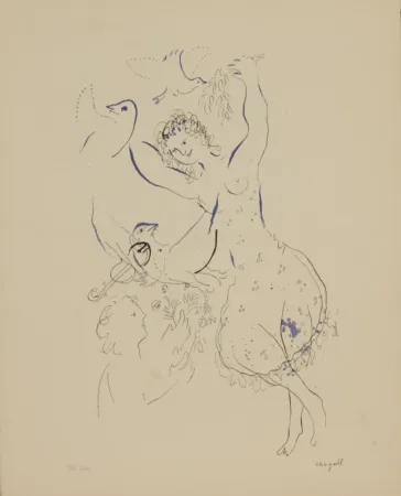 石版画 Chagall - LA DANSEUSE AUX OISEAUX