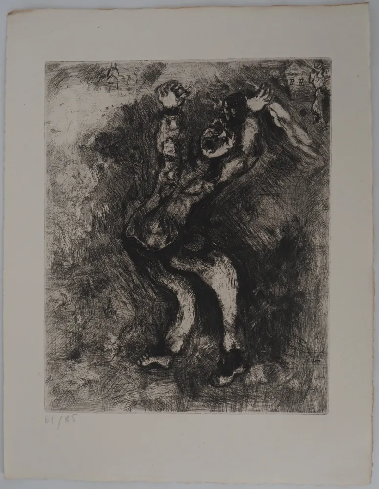 版画 Chagall - La folie (Le fou qui vend la sagesse)