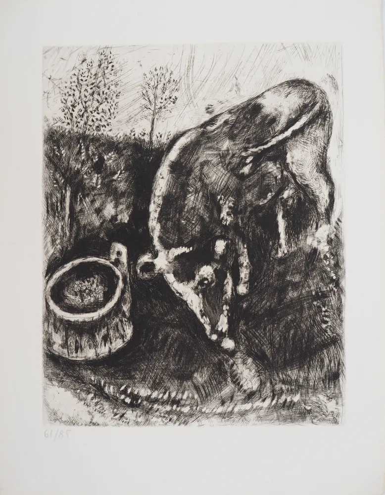 版画 Chagall - La grenouille qui veut se faire plus grosse que le bœuf