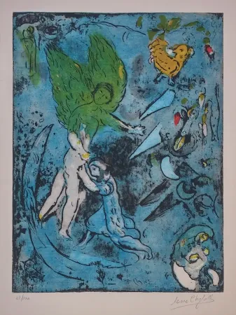 石版画 Chagall - LA LUTTE DE JACOB ET DE L'ANGE