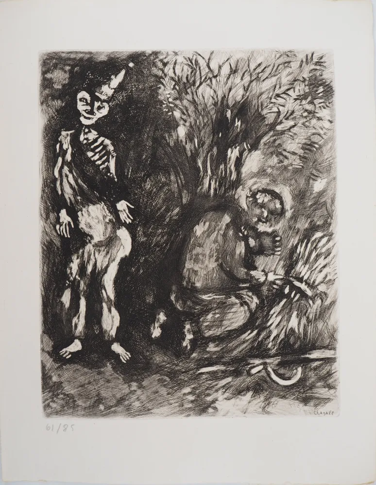 版画 Chagall - La mort et le bucheron