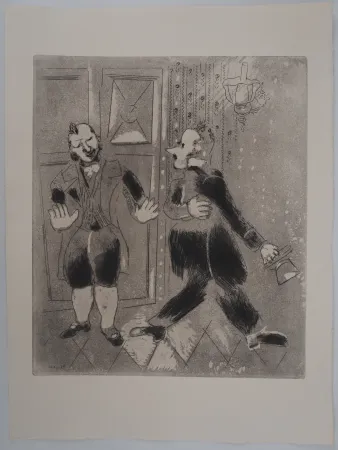 版画 Chagall - La négociation (Le Suisse ne laisse pas entrer Tchitchikov)