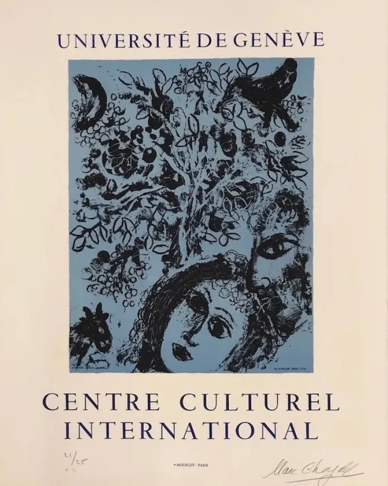 石版画 Chagall - La pareja delante del árbol
