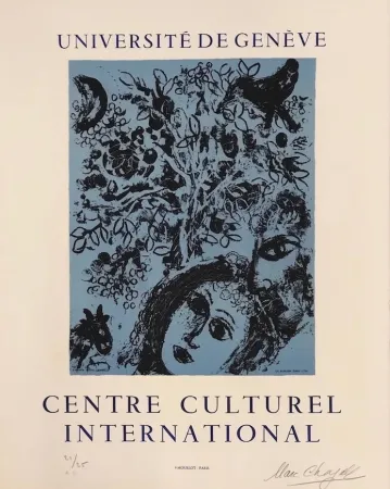 石版画 Chagall - La pareja delante del árbol