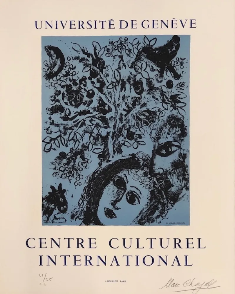 石版画 Chagall - La pareja delante del árbol