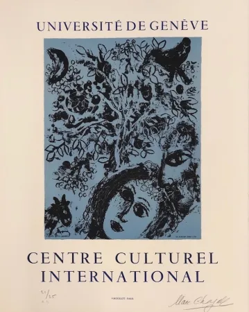 石版画 Chagall - La pareja delante del árbol