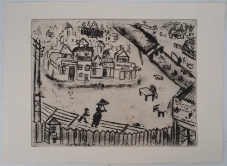版画 Chagall - La petite ville