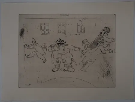 版画 Chagall - La présentation du nouveau chef (A la trésorerie, le nouveau chef)