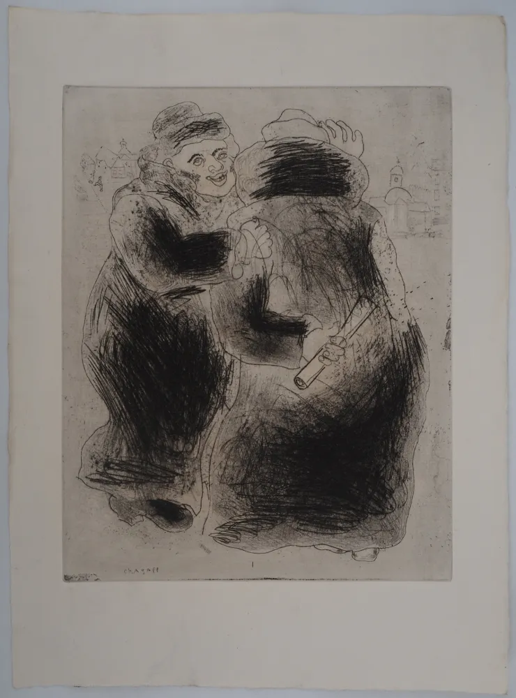 版画 Chagall - La rencontre en Houppelande