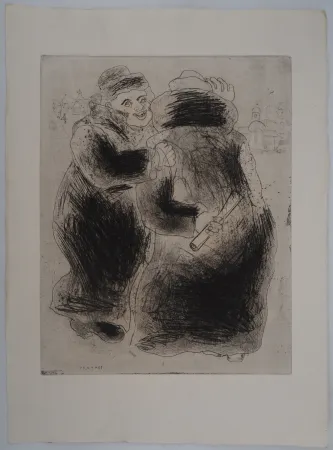 版画 Chagall - La rencontre en Houppelande
