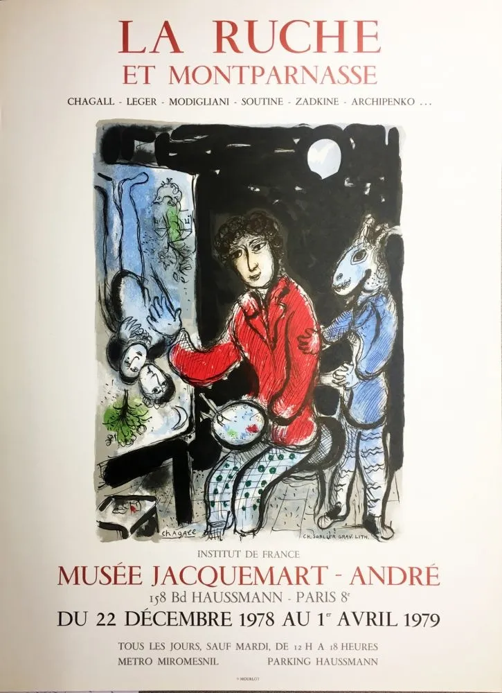 海报 Chagall - LA RUCHE ET MONTPARNASSE. Affiche en lithographie par C. Sorlier (1978).