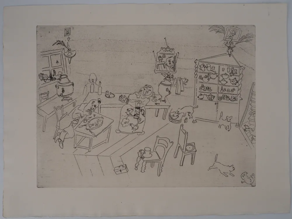版画 Chagall - La taverne russe (Repas dans le traktir)