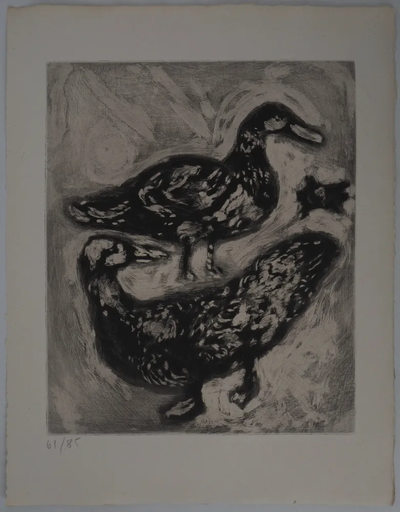 版画 Chagall - La tortue et les deux canards