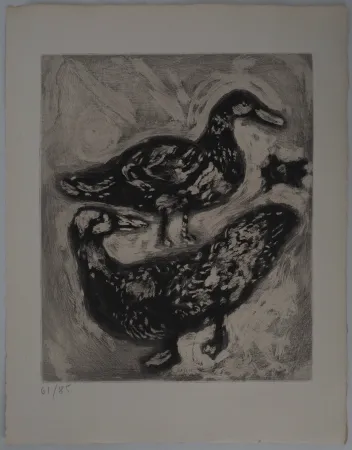 版画 Chagall - La tortue et les deux canards