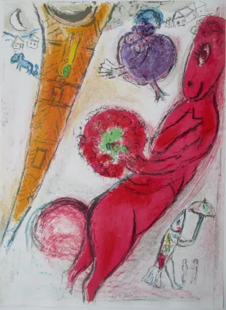 石版画 Chagall - La Tour Eiffel á l'Ane