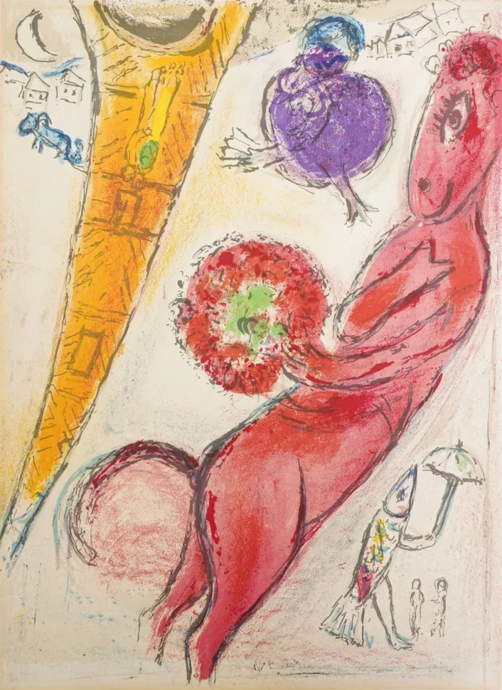 石版画 Chagall - La Tour Eiffel a l'Ane