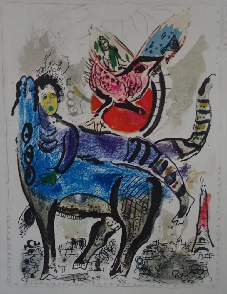 石版画 Chagall - La Vache bleue