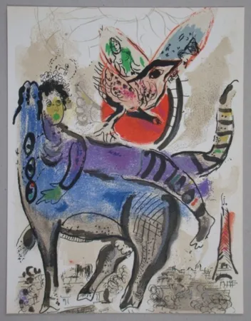 石版画 Chagall - La vache bleue