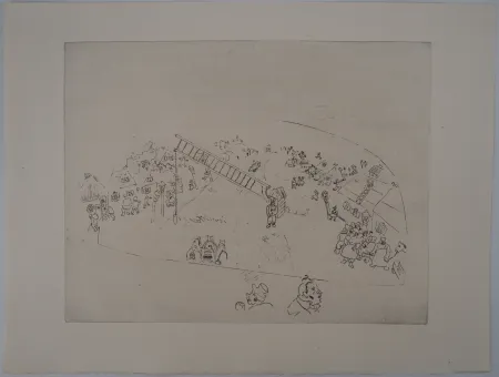 版画 Chagall - La vie de village (A la barrière de la ville)