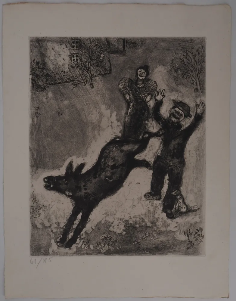 版画 Chagall - L'âne en rébellion (L'âne et le chien)