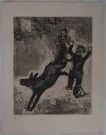 版画 Chagall - L'âne en rébellion (L'âne et le chien)