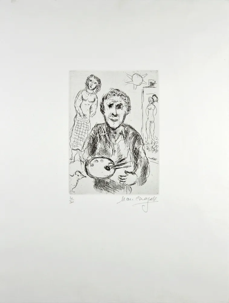版画 Chagall - L’Artiste et son modèle