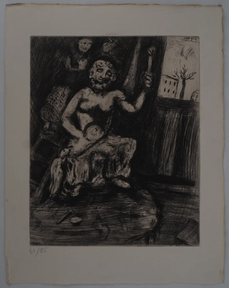 版画 Chagall - L'atelier du sculpteur (Le statuaire et la statue de Jupiter)