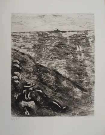 版画 Chagall - Le berger et la mer