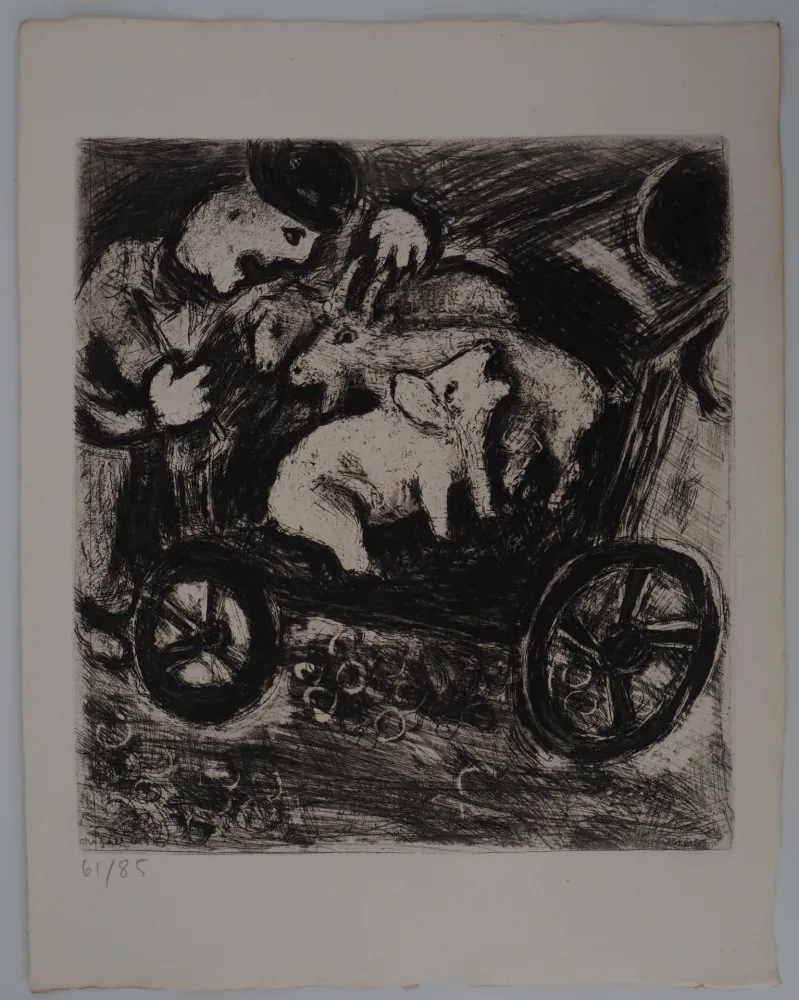 版画 Chagall - Le berger et son troupeau