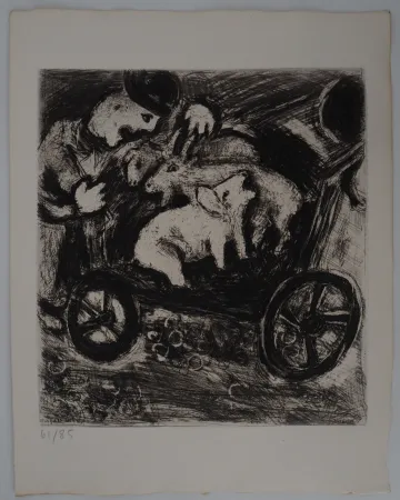 版画 Chagall - Le berger et son troupeau