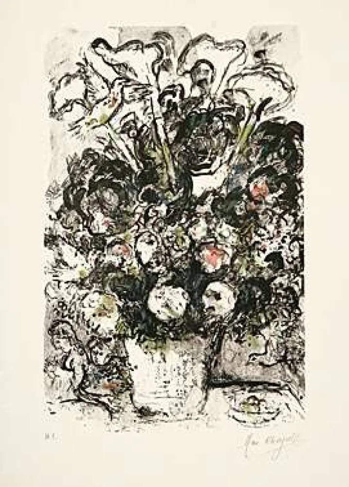 石版画 Chagall - Le bouquet blanc