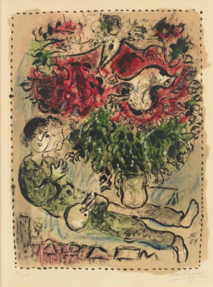 石版画 Chagall - Le Bouquet du Peintre (Mourlot 483)