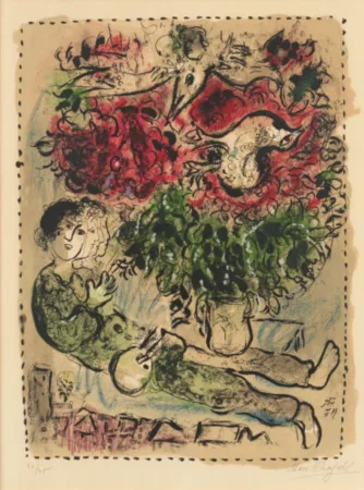 石版画 Chagall - Le Bouquet du Peintre (Mourlot 483)