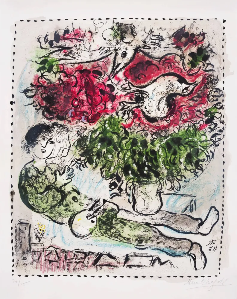石版画 Chagall - Le bouquet du peintre (The Painter’s Bouquet)