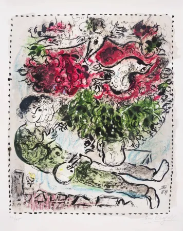石版画 Chagall - Le bouquet du peintre (The Painter’s Bouquet)